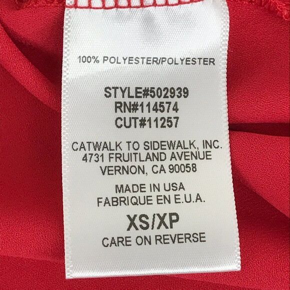 Pleione Ruffle Hem Blouse Women’s XS Red Sheer Short Sleeves Polyester Holiday - Picture 8 of 9